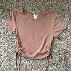 Women's Ribbed Short Sleeve Top - brown with side cut outs
